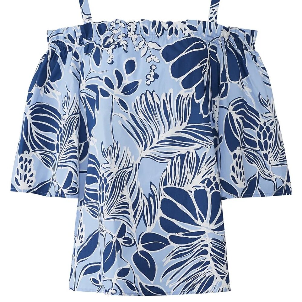 N Natori Leaf Print Off The Shoulder Top